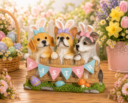 PREORDER ONLY 6.3"L Resin Easter Dogs w/ Banner
