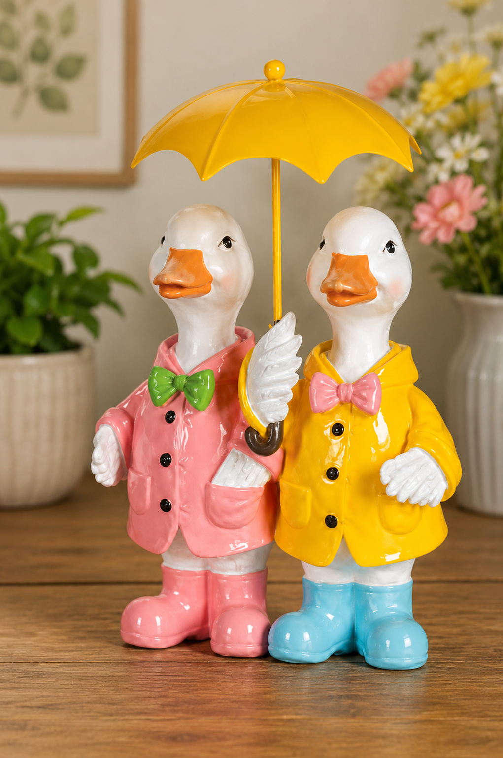 PREORDER ONLY 9.25"H Resin Garden Duck Couple with Umbrella