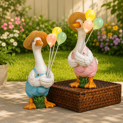PREORDER ONLY  9.6"H Solar Lighted Resin Duck with Balloons SOLD INDIVIDUALLY