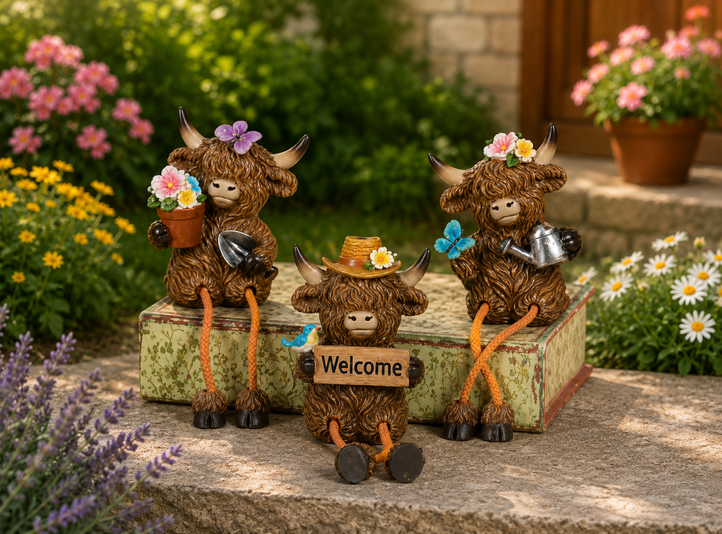 PREORDER ONLY 3.54"H Resin Highland Cow Shelf Sitter SET OF 3