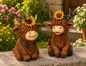 PREORDER ONLY 6.1"H Resin Highland Cow w/ Sun Flower SET OF 2
