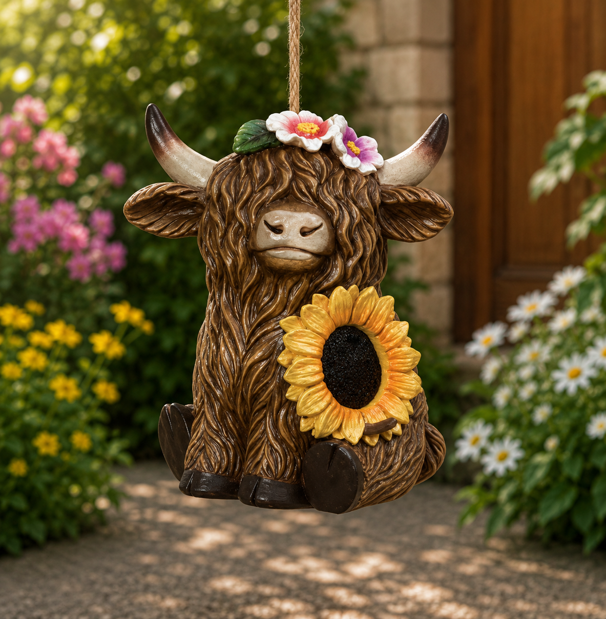 PREORDER ONLY  6.89"H Resin Hanging Highland Cow Birdhouse