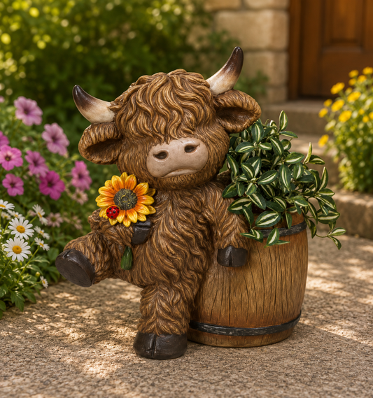 PREORDER ONLY 14.96"H Magnesium Highland Cow Planter