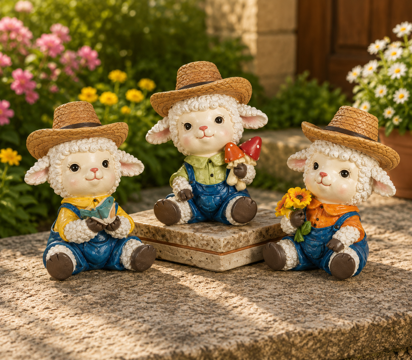 PREORDER ONLY  4.33"H Resin Sitting Sheep SET OF 3
