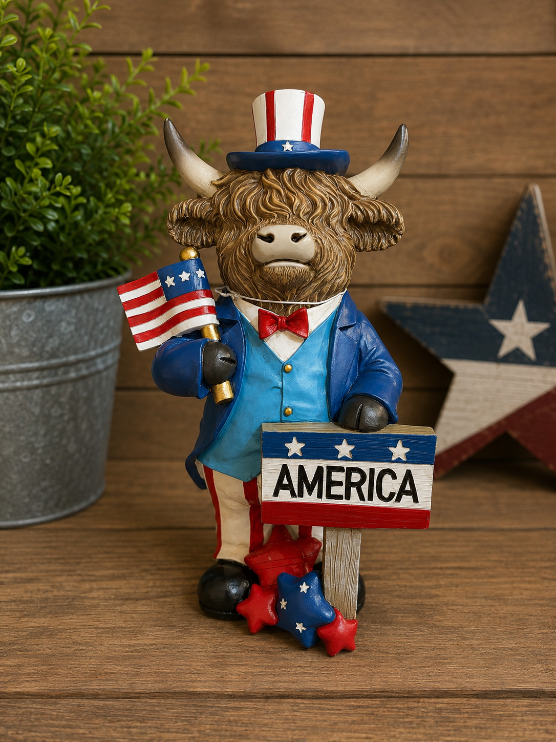 PREORDER ONLY USA highland cow with Americana Sign
