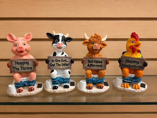 PREORDER ONLY funny set of 4 poly toilet animals