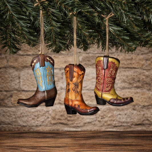 3.35" H Resin Western Cowboy boot ornaments PREORDER ONLY
