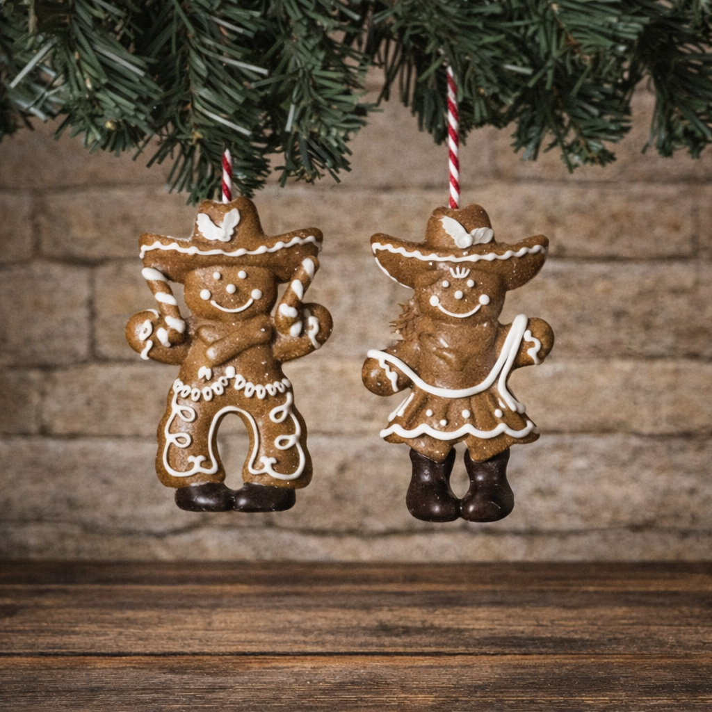 SET of 2 -  3.74" H Resin Gingerbread Cowboy Ornaments PREORDER ONLY