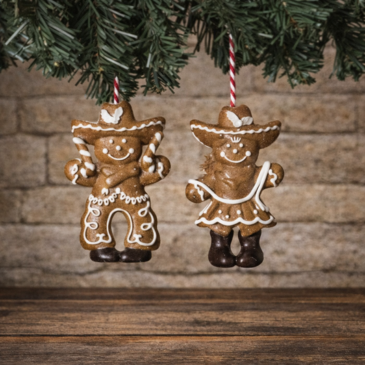 SET of 2 -  3.74" H Resin Gingerbread Cowboy Ornaments PREORDER ONLY