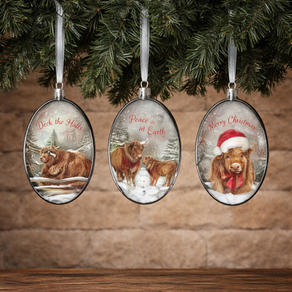 PREORDER ONLY 5.5" H Frosted Glass Highland Cow Ornament
