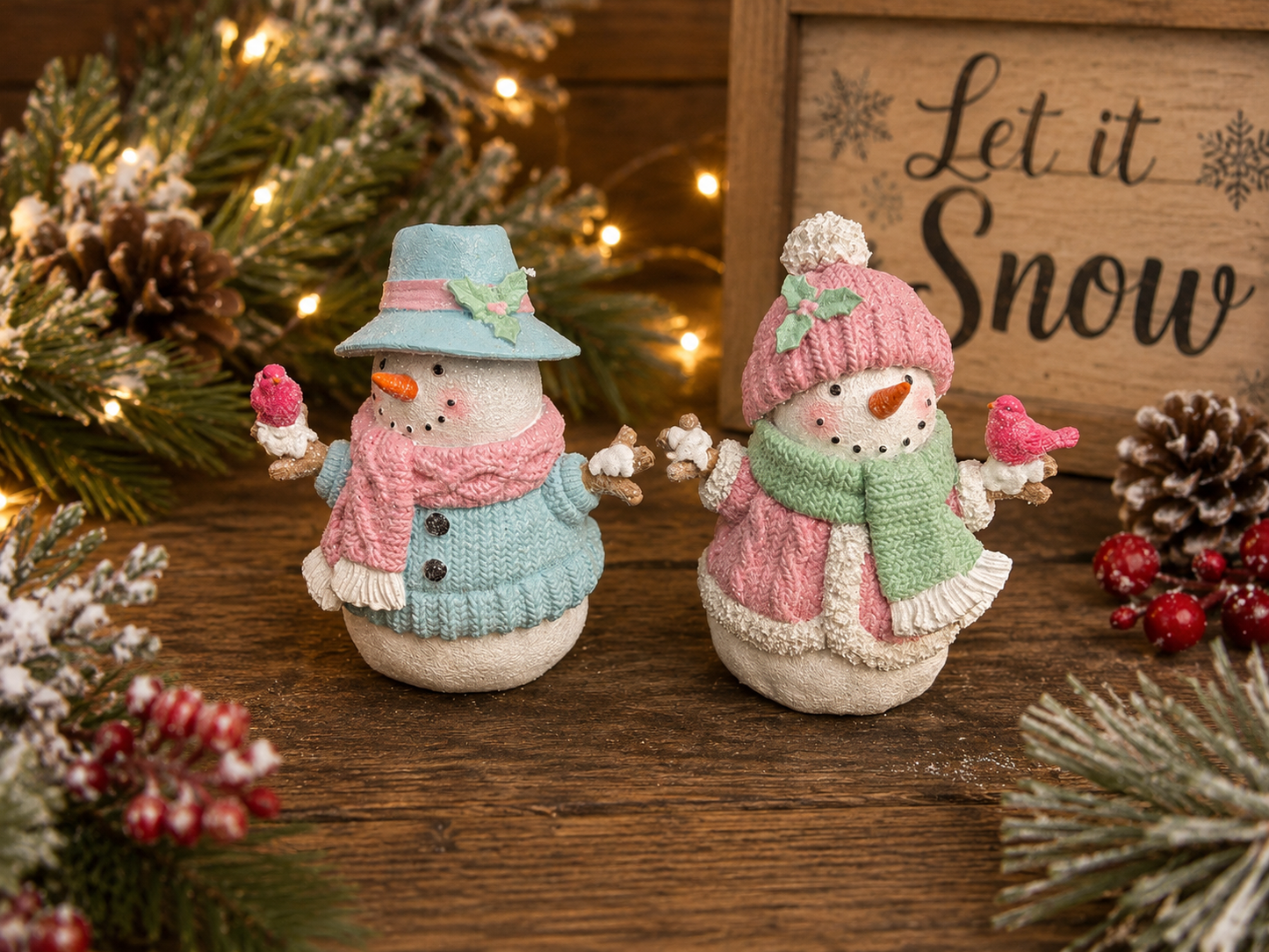 Pastel Scarf Snowman 4" Stander  SET OF 2