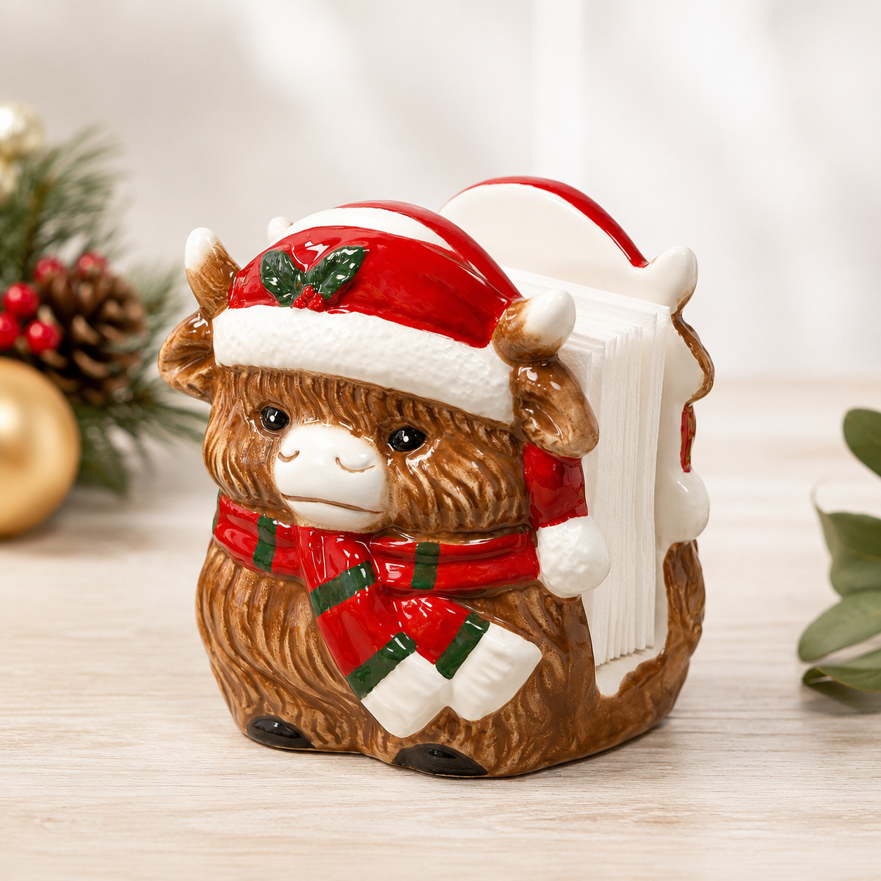 Santa's Hat Highland Cow Napkin Holder