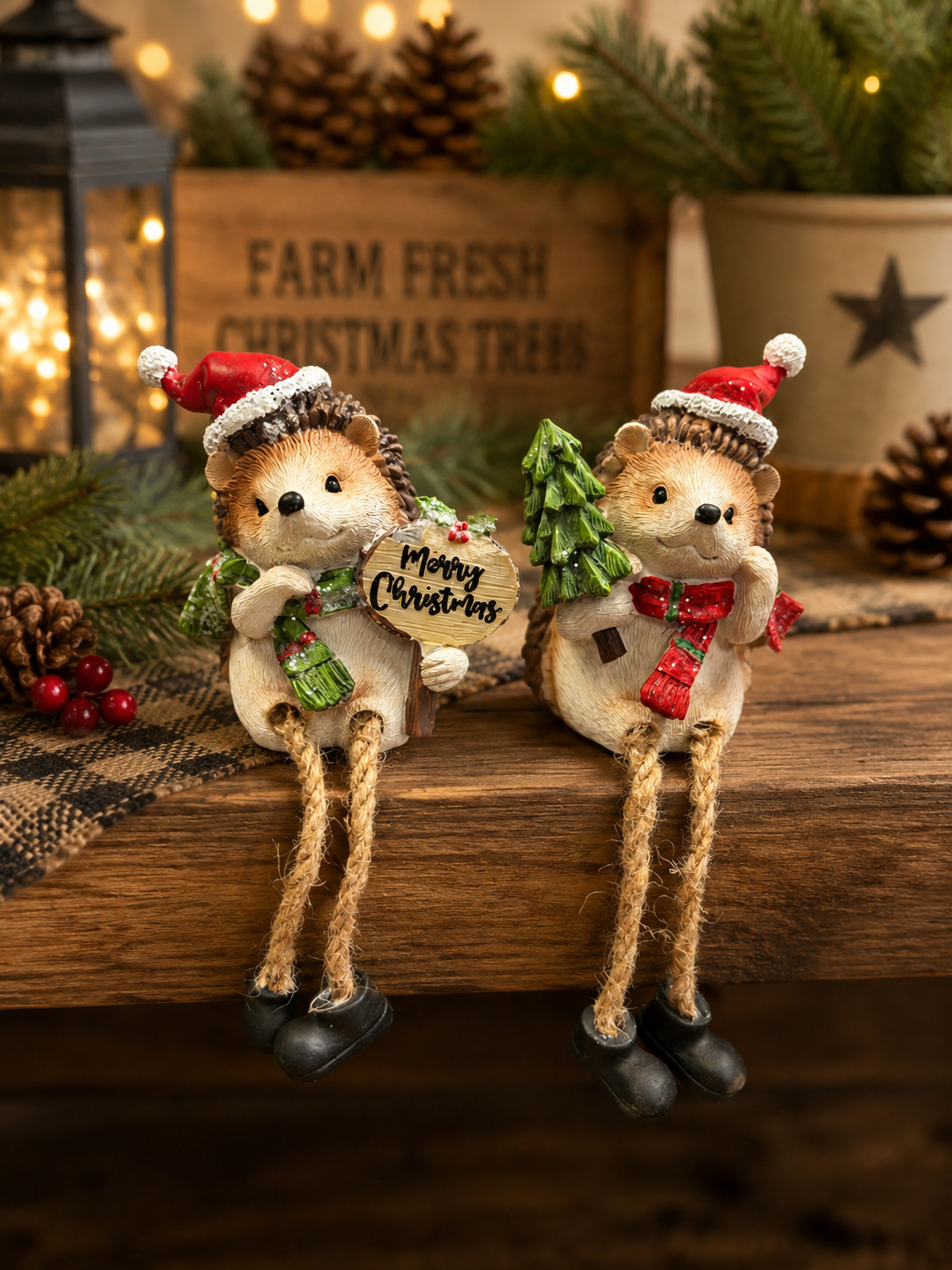 PREORDER ONLY Christmas Hedgehog Dangle Leg SET OF 2