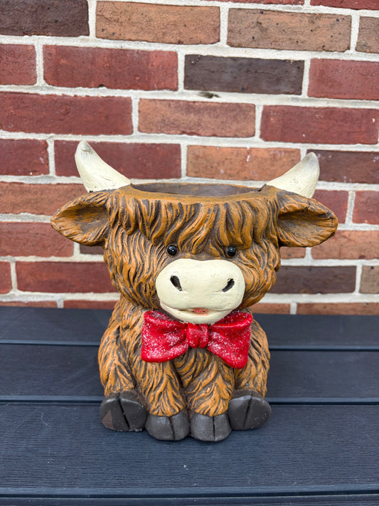 Highland Cow Planter with Bow