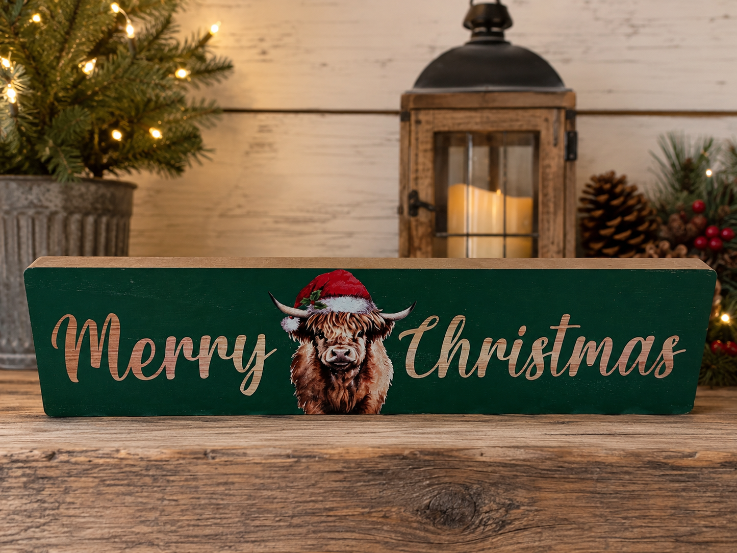 In stock ready to ship!  Merry Christmas Highland Cow Block