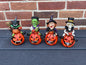 5.7" H set of 4  Halloween Figures on Pumpkins lights up! IN STOCK