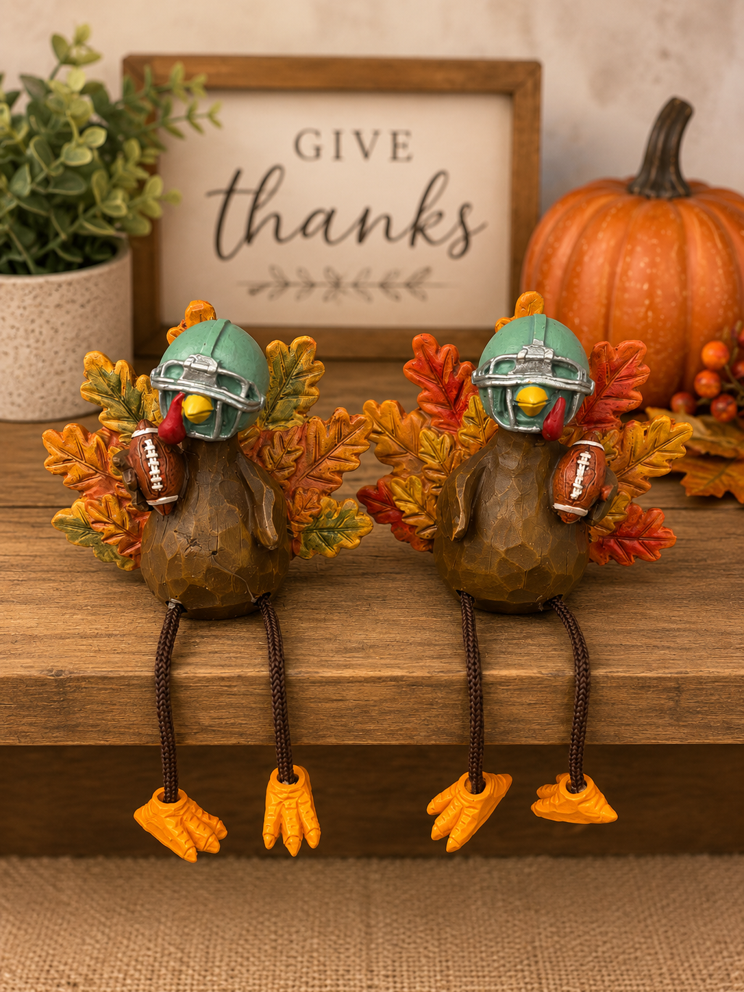 IN STOCK 4.13"L Resin Turkey Football shelf sitter SET OF 2