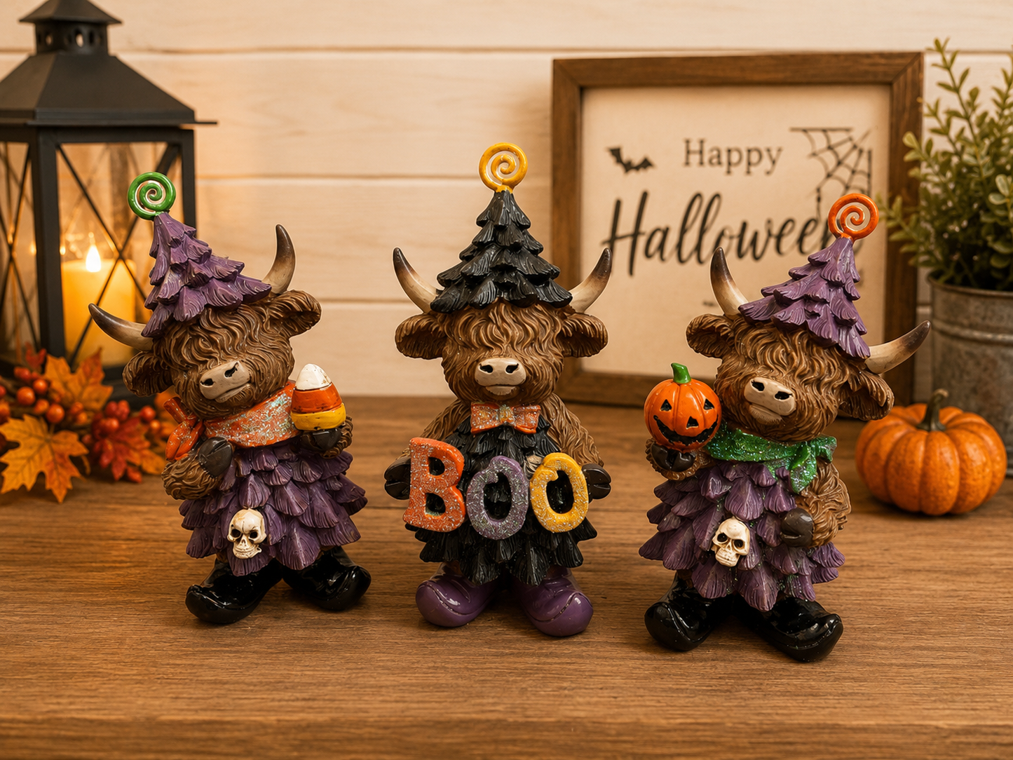 IN STOCK 6.5"H Resin Halloween Highland Cow SET OF 3