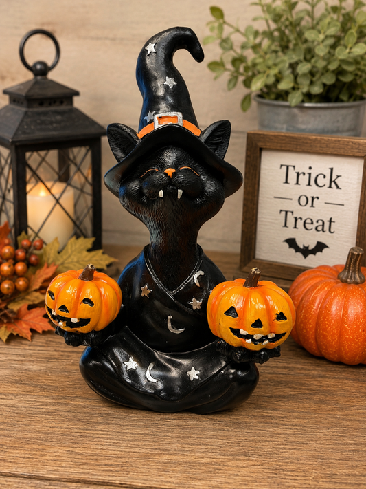 BLACK CAT WITH PUMPKINS