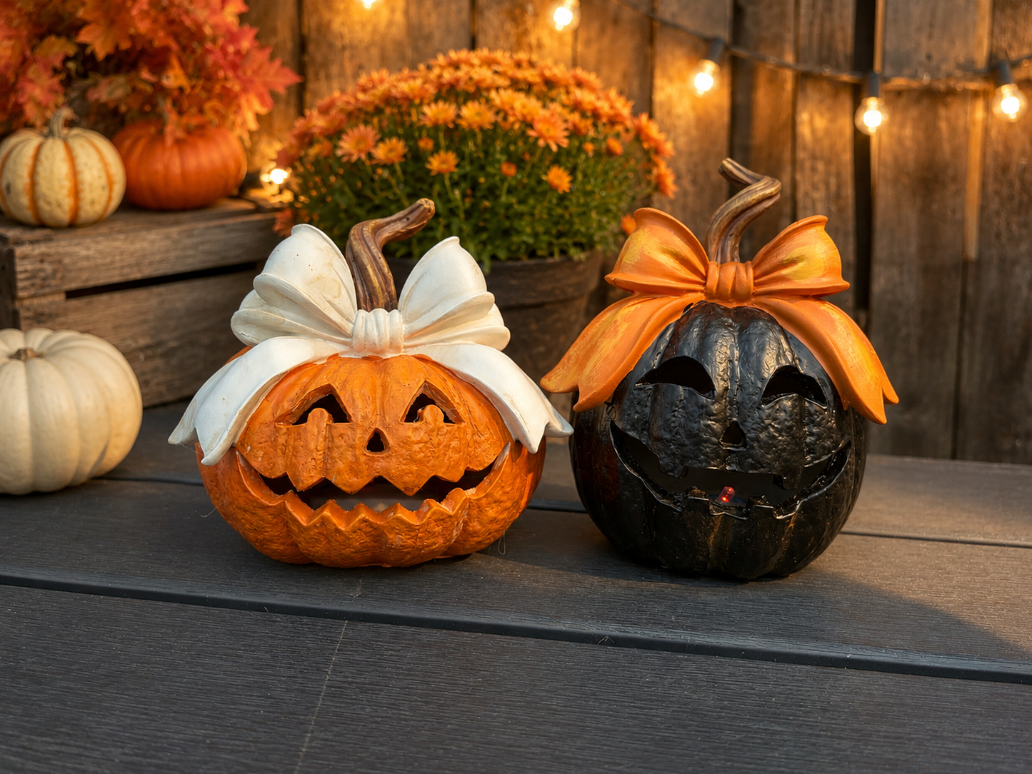 Set of 2 Light up Jack O' Lanterns with Bows