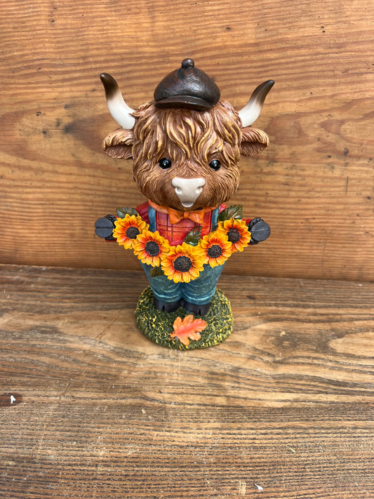 Fall Highland Cow with Sunflowers IN STOCK