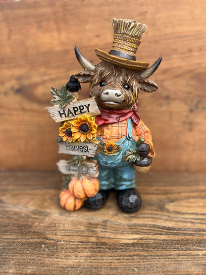 Fall Highland Cow With Sign IN STOCK