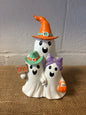 Halloween Ghost Family Ceramic Figurine Boo Sign Candy Corn Witch Hat Bow