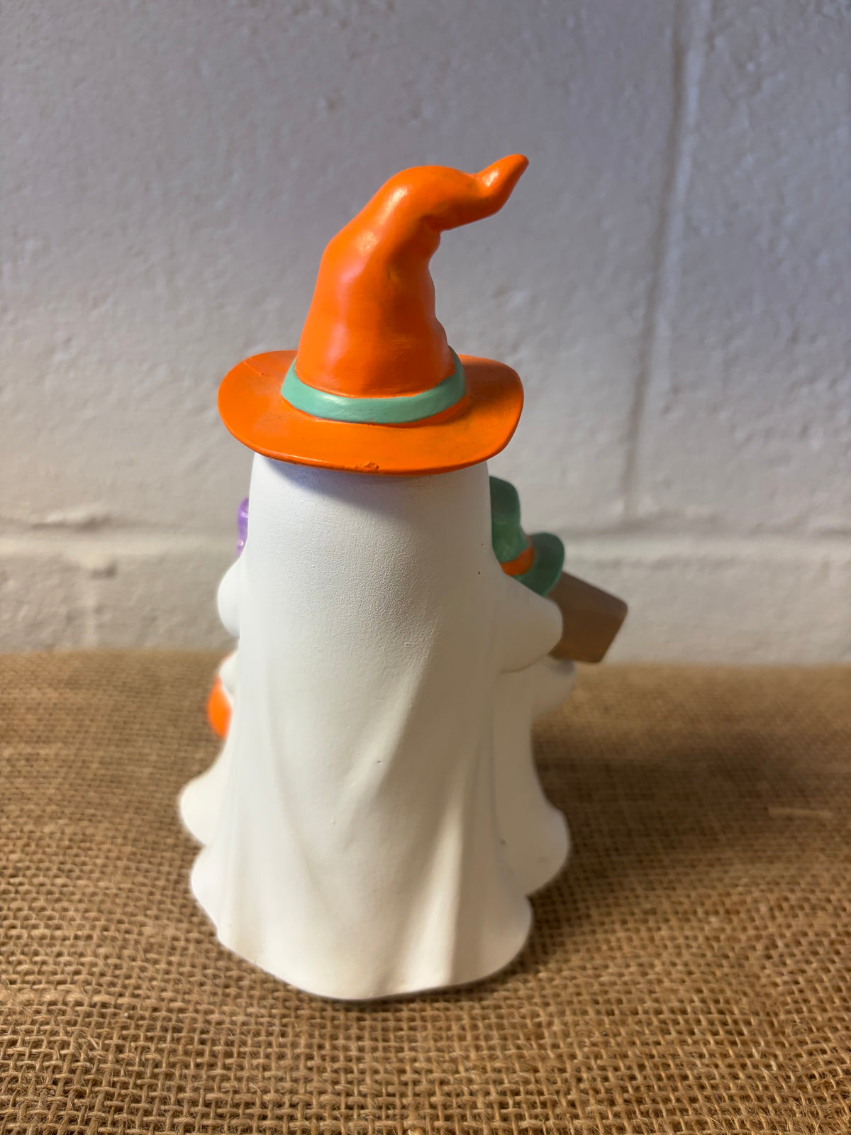 Halloween Ghost Family Ceramic Figurine Boo Sign Candy Corn Witch Hat Bow
