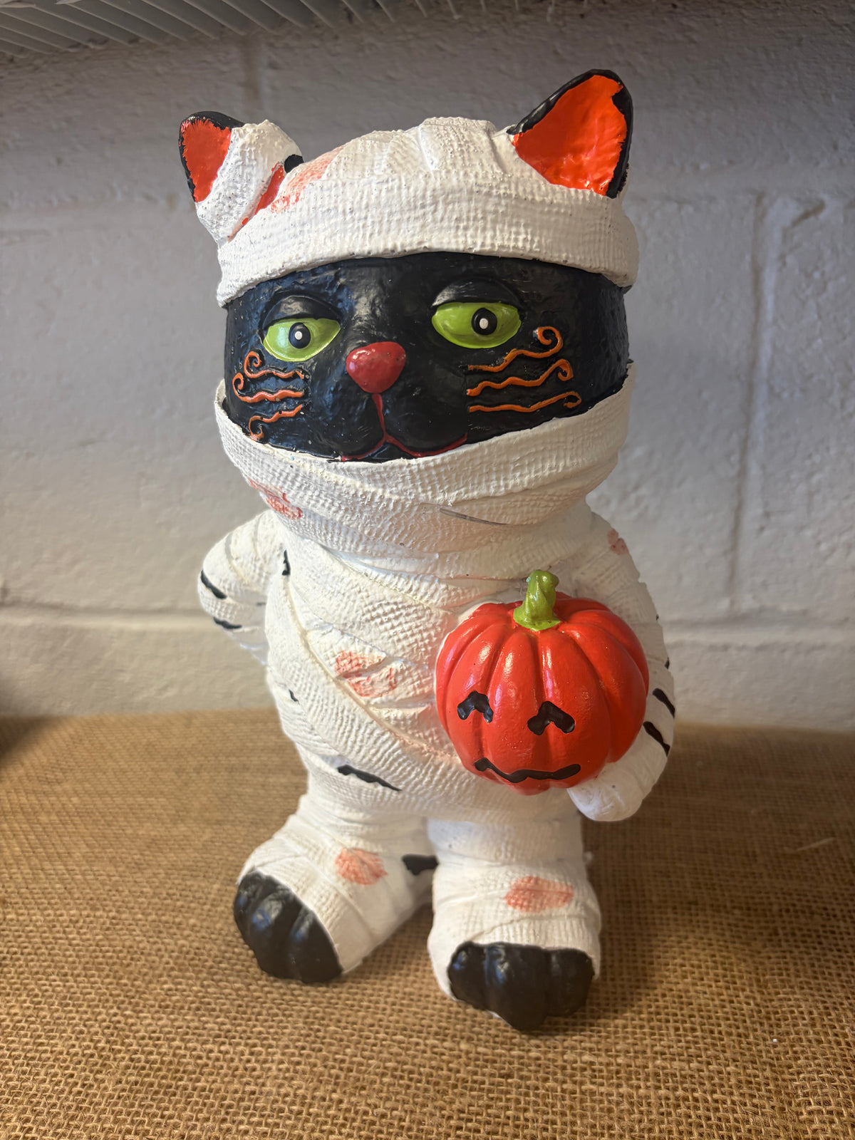 Halloween 10" Resin BLACK Cat Mummy Figurine CUTE Spooky Pumpkin Decoration