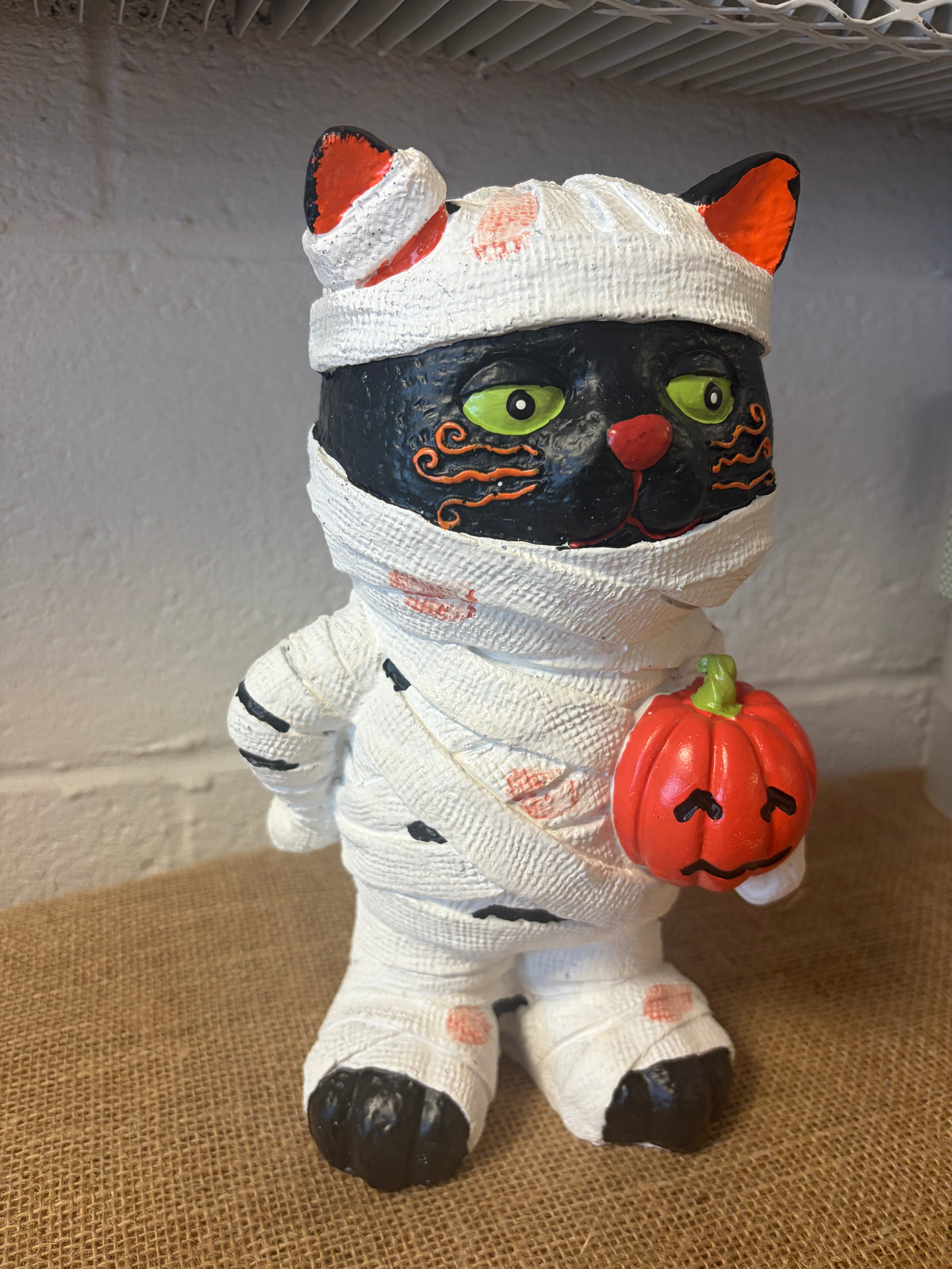 Halloween 10" Resin BLACK Cat Mummy Figurine CUTE Spooky Pumpkin Decoration