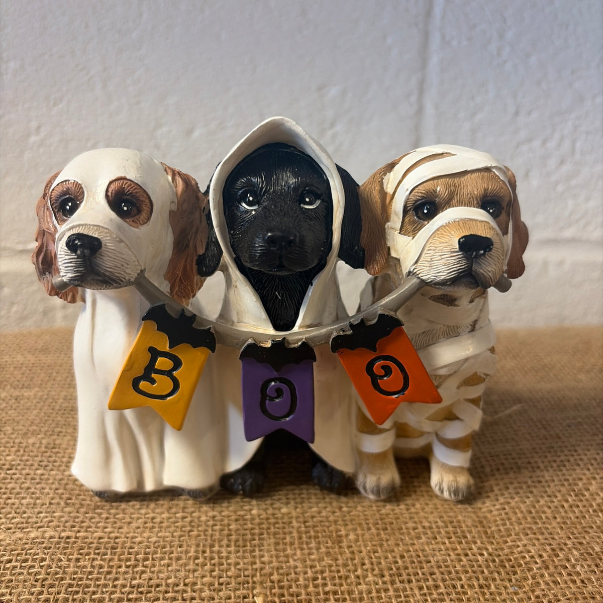 Costumed Pupper Dog Trio Tabletop Figure  Trick Treat