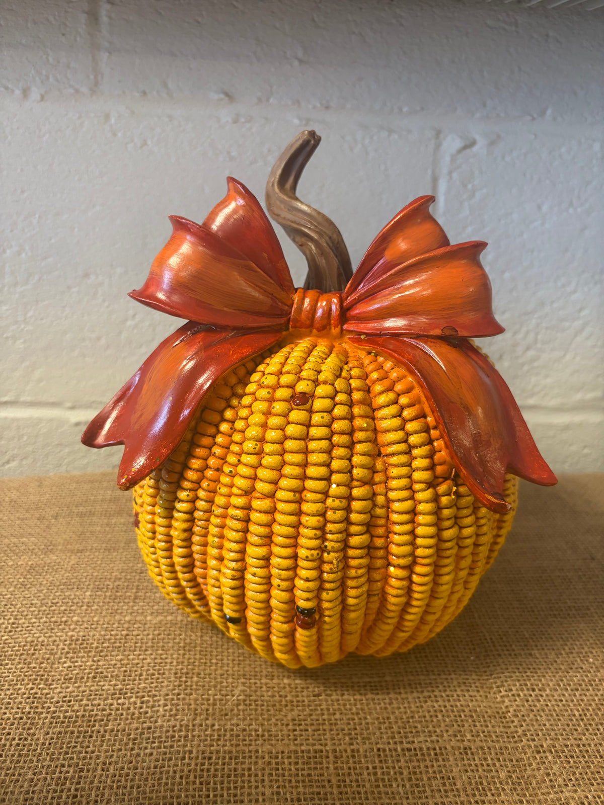 Large Resin Indian Corn Pumpkin with bow