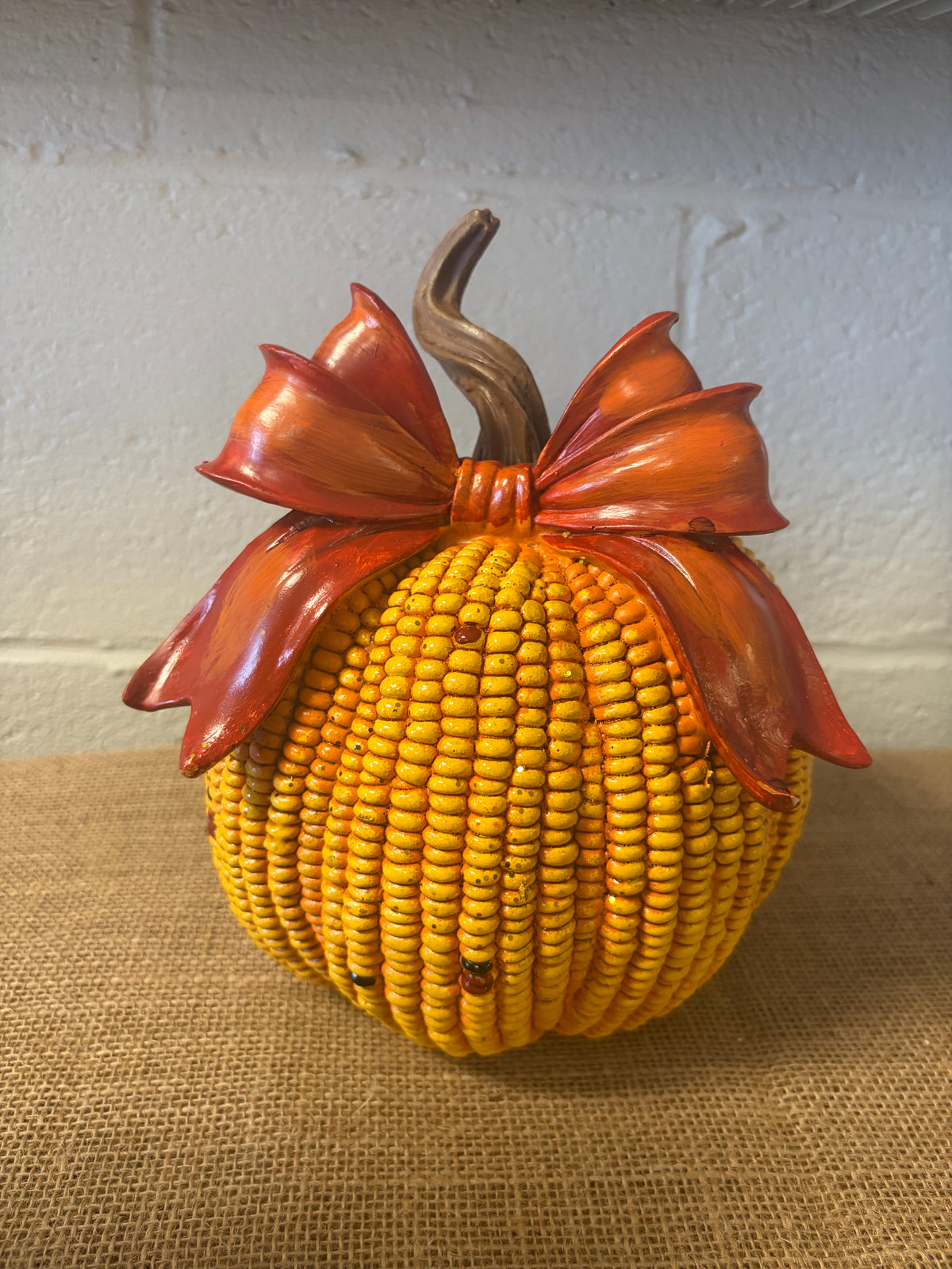 Large Resin Indian Corn Pumpkin with bow