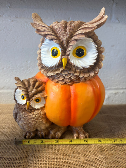 Resin Pumpkin Owl with small Owl