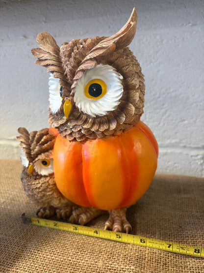 Resin Pumpkin Owl with small Owl