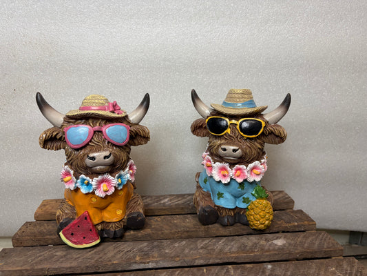 SET OF 2 Summer Highland Cows