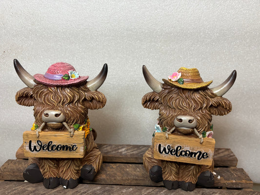 SET OF 2 Highland Cow with sign