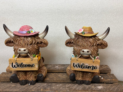 SET OF 2 Highland Cow with sign
