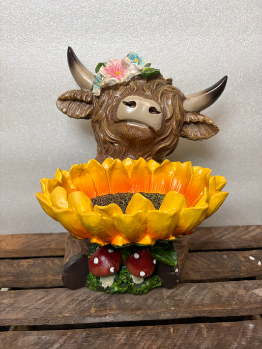 Highland Cow with Sunflower feeder/waterer