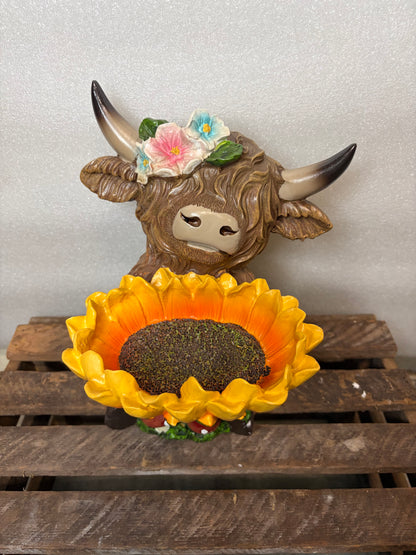 Highland Cow with Sunflower feeder/waterer