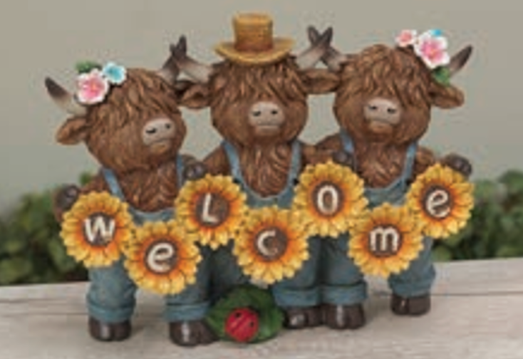 Welcome Highland Cow Sunflower Holding Sign IN STOCK