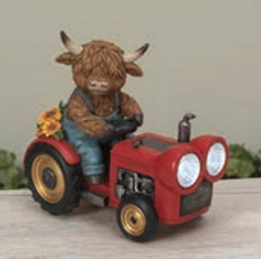 Solar Powered Tractor Riding Highland Cow in Denim IN STOCK NOW