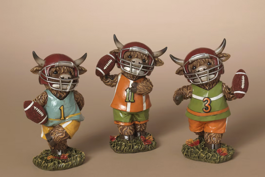 PREORDER ONLY 6.1"H Resin Highland Cow Football Player SET OF 3