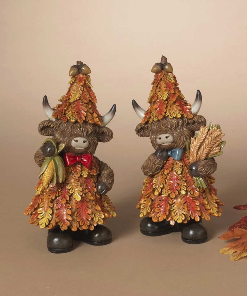 PREORDER ONLY 9.06"H Resin Harvest Highland Cow SET OF 2