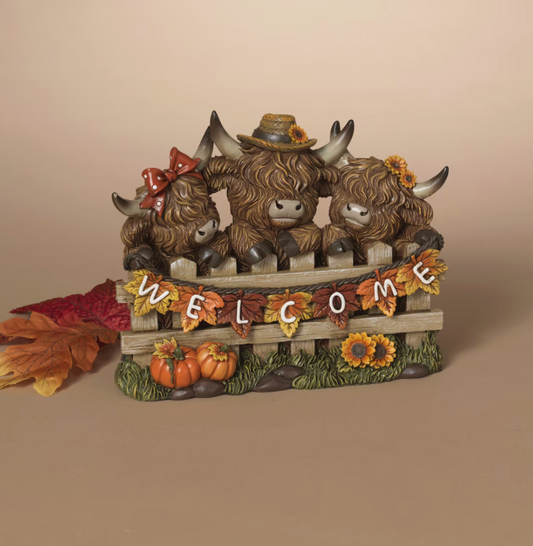 PREORDER ONLY 8.27"L Resin Harvest Highland Cows w/ Sign