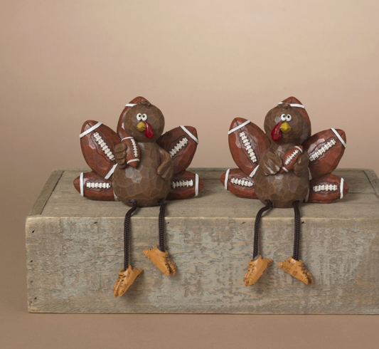 PREORDER ONLY 4.3"L Resin Harvest Football Turkey Shelf Sitter SET OF 2
