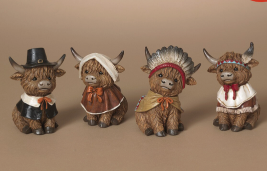 PREORDER ONLY 4.5"H Resin Pilgrim Highland Cow SET OF 4
