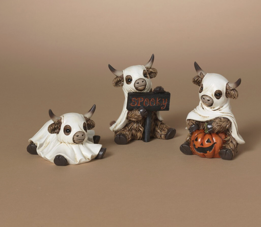 PREORDER ONLY 4.33"H Resin Halloween Highland Cow SET OF 3