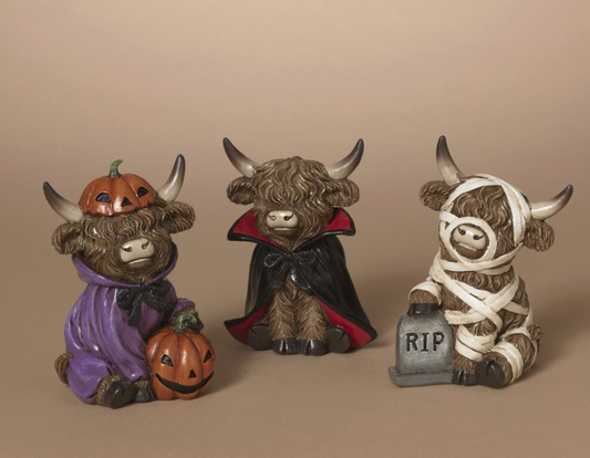 PREORDER 5.31"H Resin Halloween Highland Cow SET OF 3
