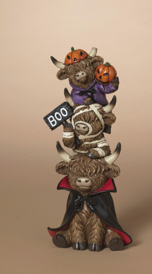 PREORDER ONLY 11.81"H Resin Halloween Stacking Highland Cows